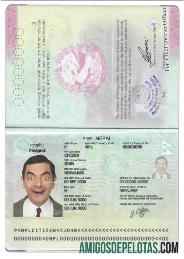 Passaporte do Nepal exemplo